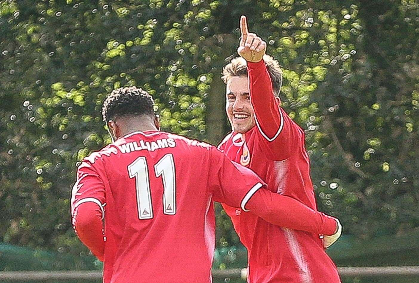 Liam Gillies celebrates his goal in Whitstable’s 4-0 victory over Holmesdale last weekend Picture: Les Biggs